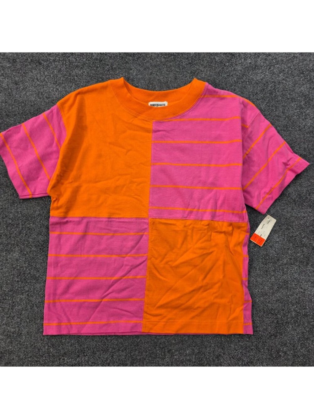 Vintage 90s Lord Isaacs Colorblock Tee M Orange Cotton Dopamine Streetwear Y2K